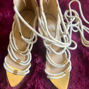 Yellow and Beige Stiletto Heels with laces